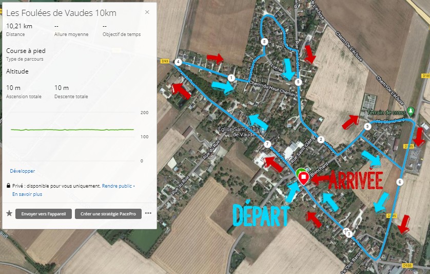 Parcours des 10 km des foulées de vaudes