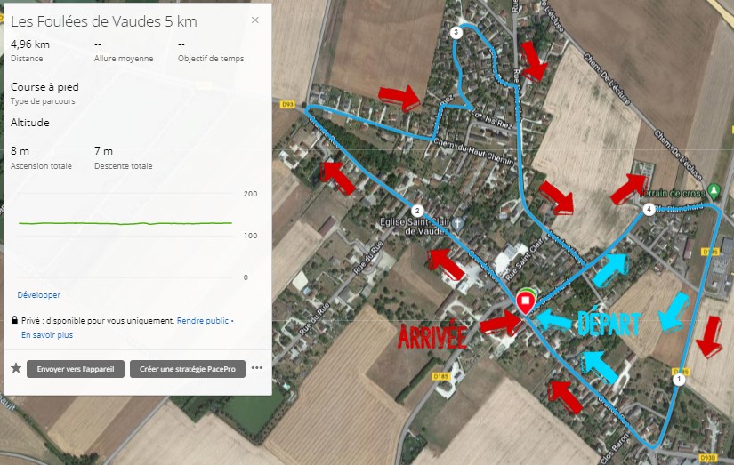 Plan du 5 km des foulées de Vaudes