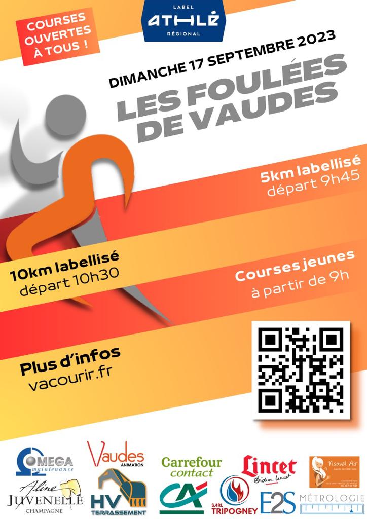 Affiche de la course du club de course à pied de Vaudes, les foulées de Vaudes